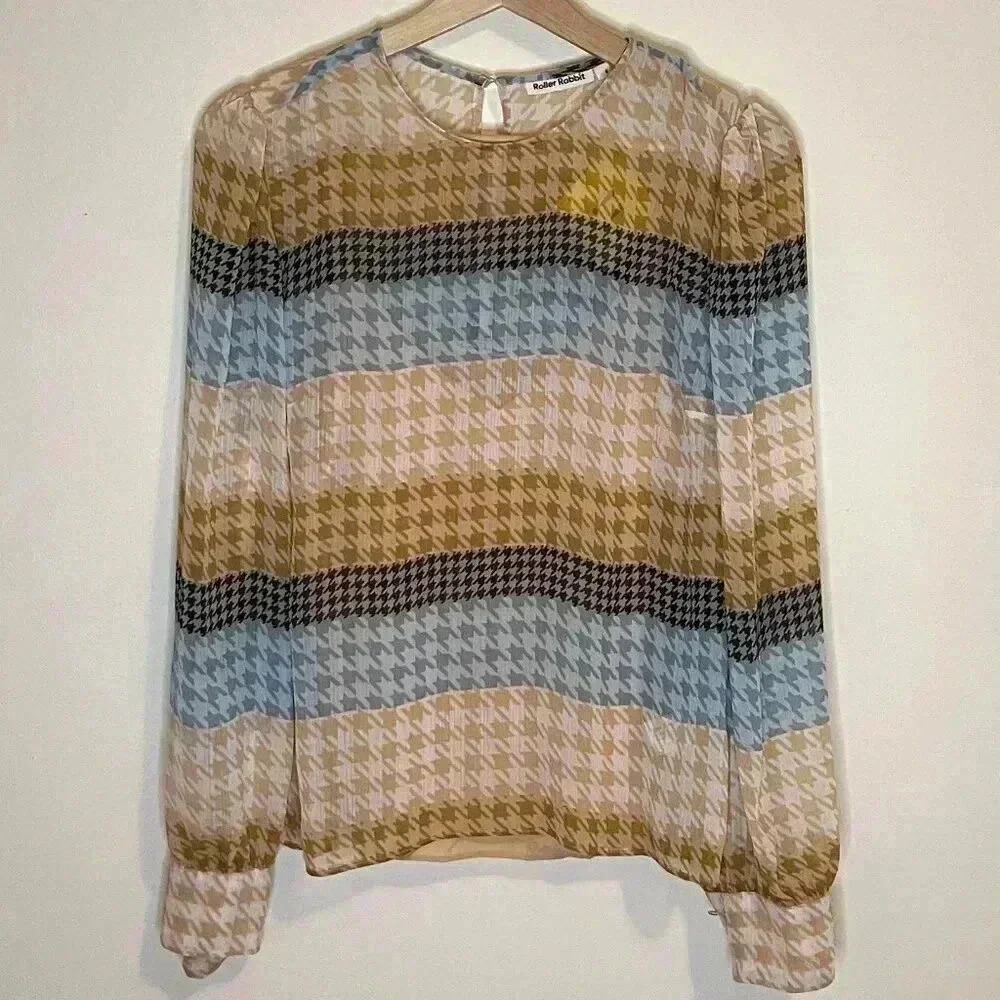 NWT Roller Rabbit Houndstooth Chiffon Blouse